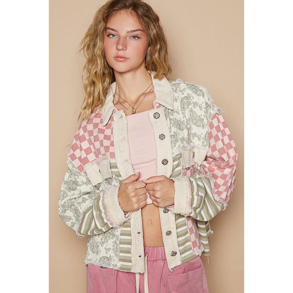 POL Patchwork Pink, Cream & Green Button-Up Jacket - Picture 4 of 6